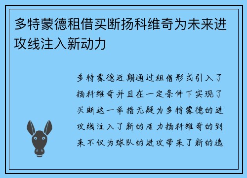 多特蒙德租借买断扬科维奇为未来进攻线注入新动力 多特蒙德租借买断扬科维奇为未来进攻线注入新动力
